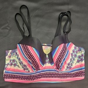 Cacique Plus 42D Stripe Graphic Bikini Top Swimwear Underwire Swim